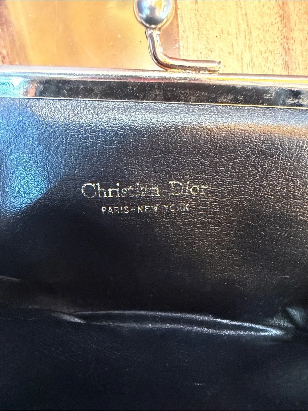 Vintage Christian Dior Beige and Navy Monogram Kiss-Lock Coin Purse EUC